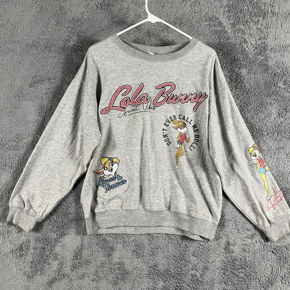 Looney Tunes Lola Bunny Sweatshirt Girls L Gray Embroidered Don't Call Me Doll